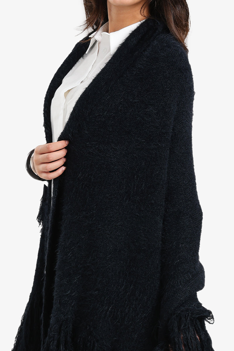 Carina - Fringe Trim Knitted Poncho