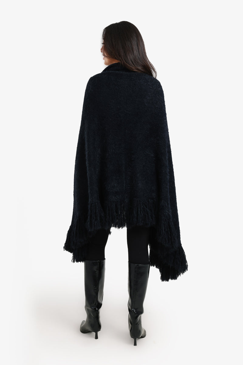 Carina - Fringe Trim Knitted Poncho