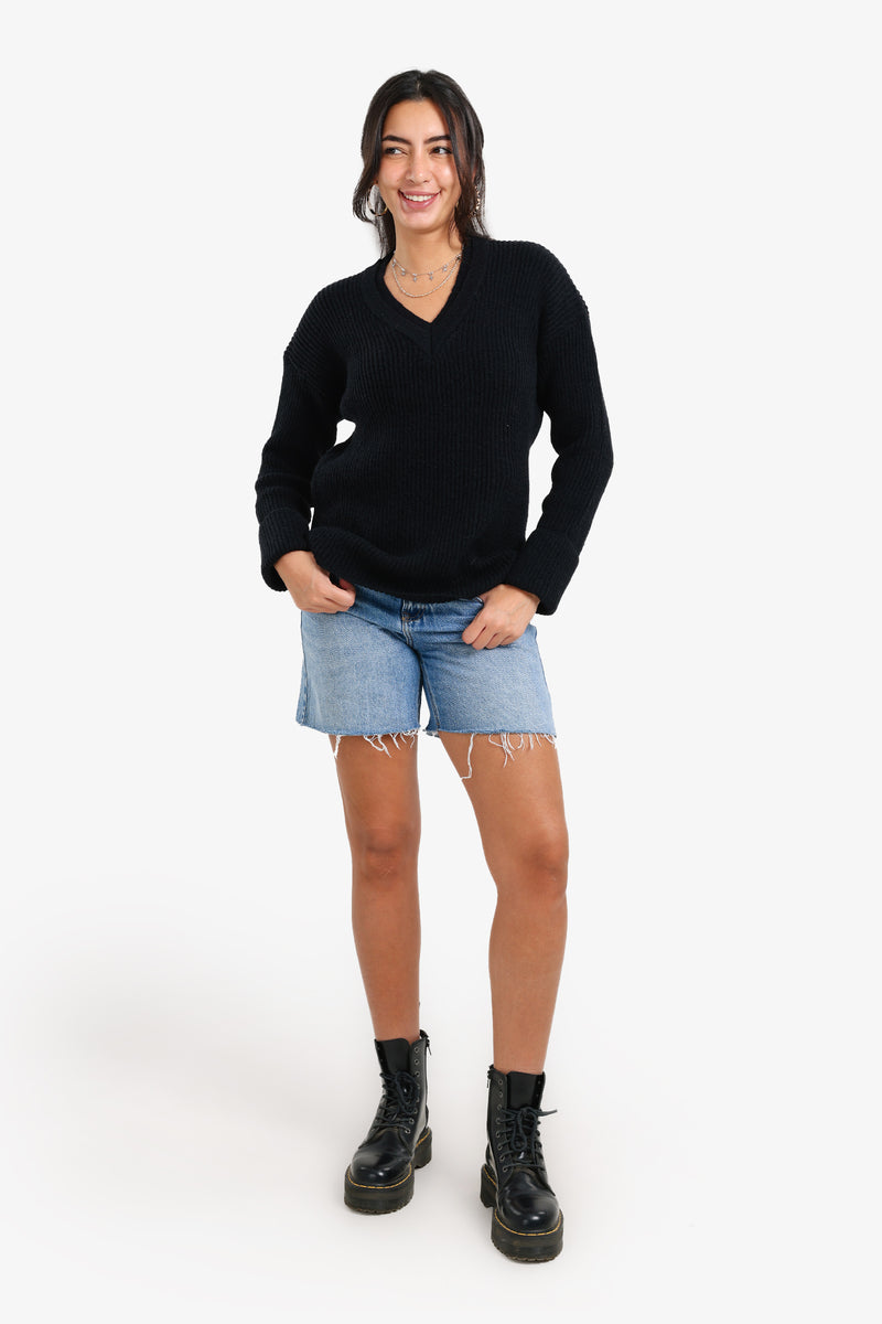 Carina - Ribbed V-Neck Pullover