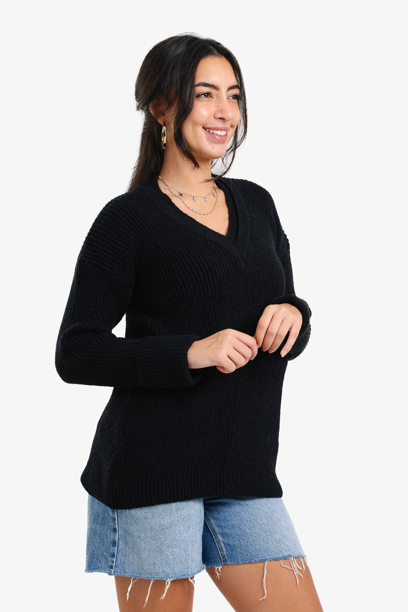 Carina - Ribbed V-Neck Pullover