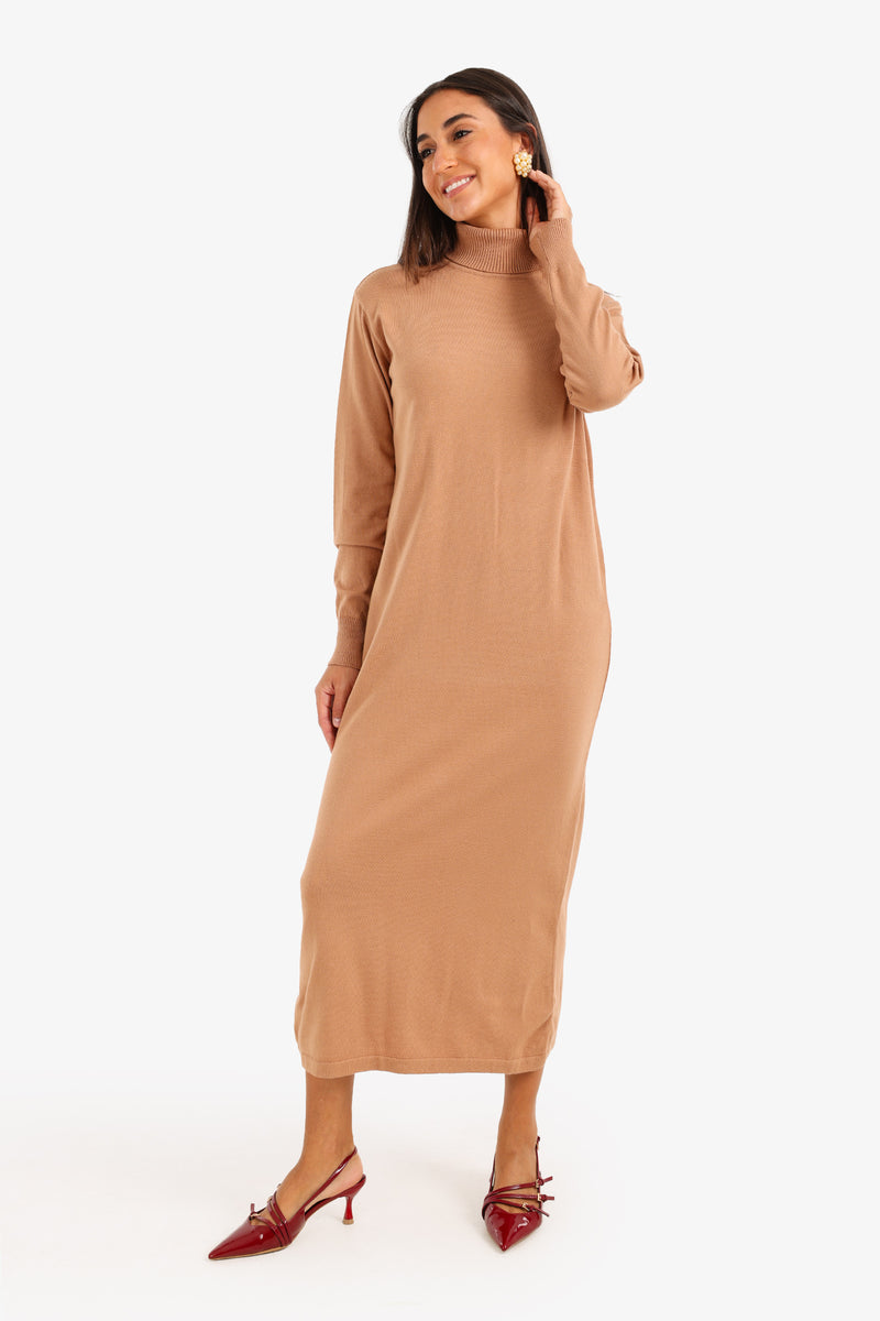 Carina - Knit Turtle Neck Midi Dress