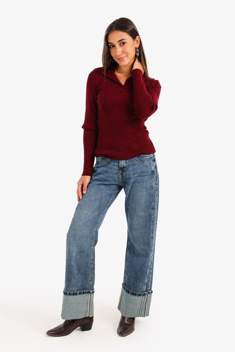 Carina - Ribbed Tricot Pullover with Collar