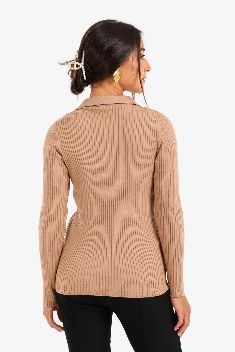 Carina - Ribbed Tricot Pullover with Collar