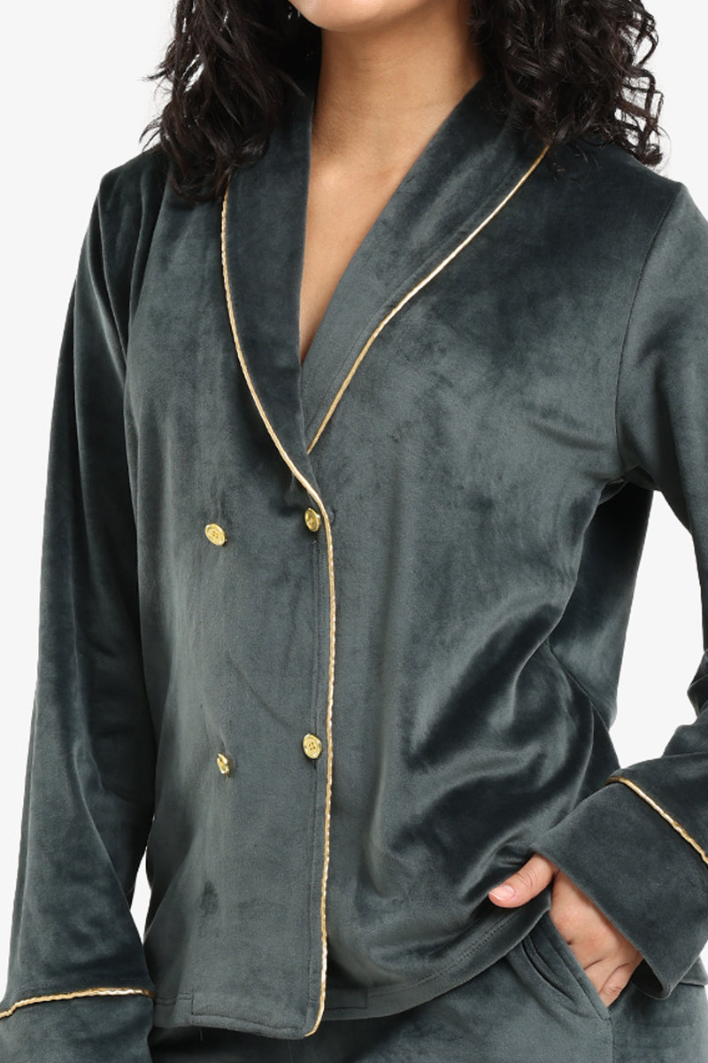 Carina - Double-Breasted Velvet Pyjama Set