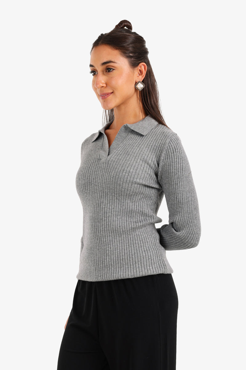 Carina - Ribbed Tricot Pullover with Collar