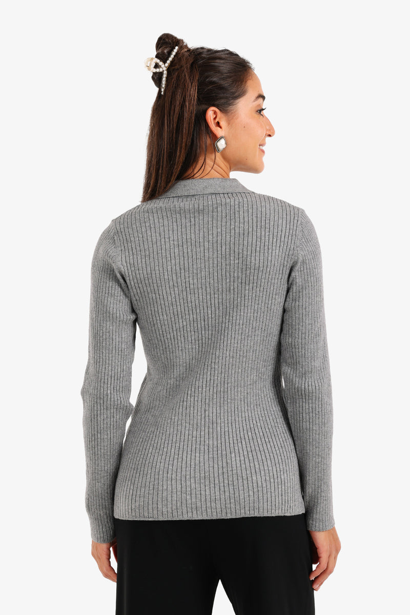 Carina - Ribbed Tricot Pullover with Collar