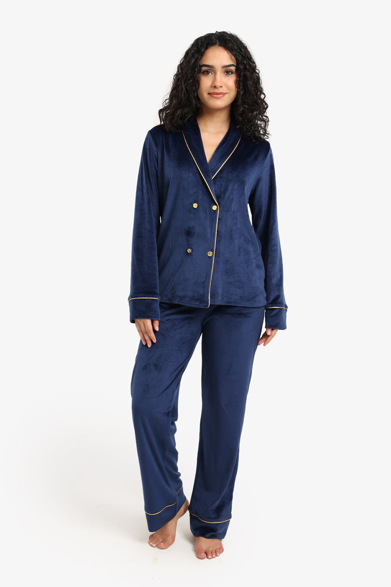 Carina - Double-Breasted Velvet Pyjama Set