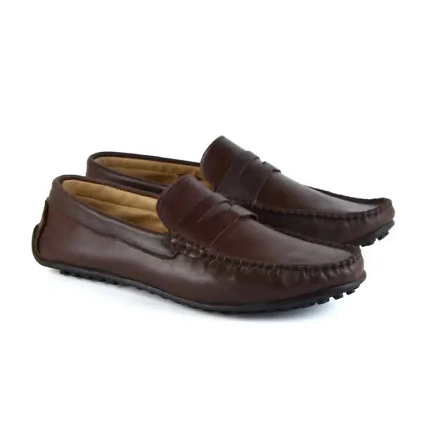 Leazus - LEATHER MOCCASIN SHOES - M500 BROWN