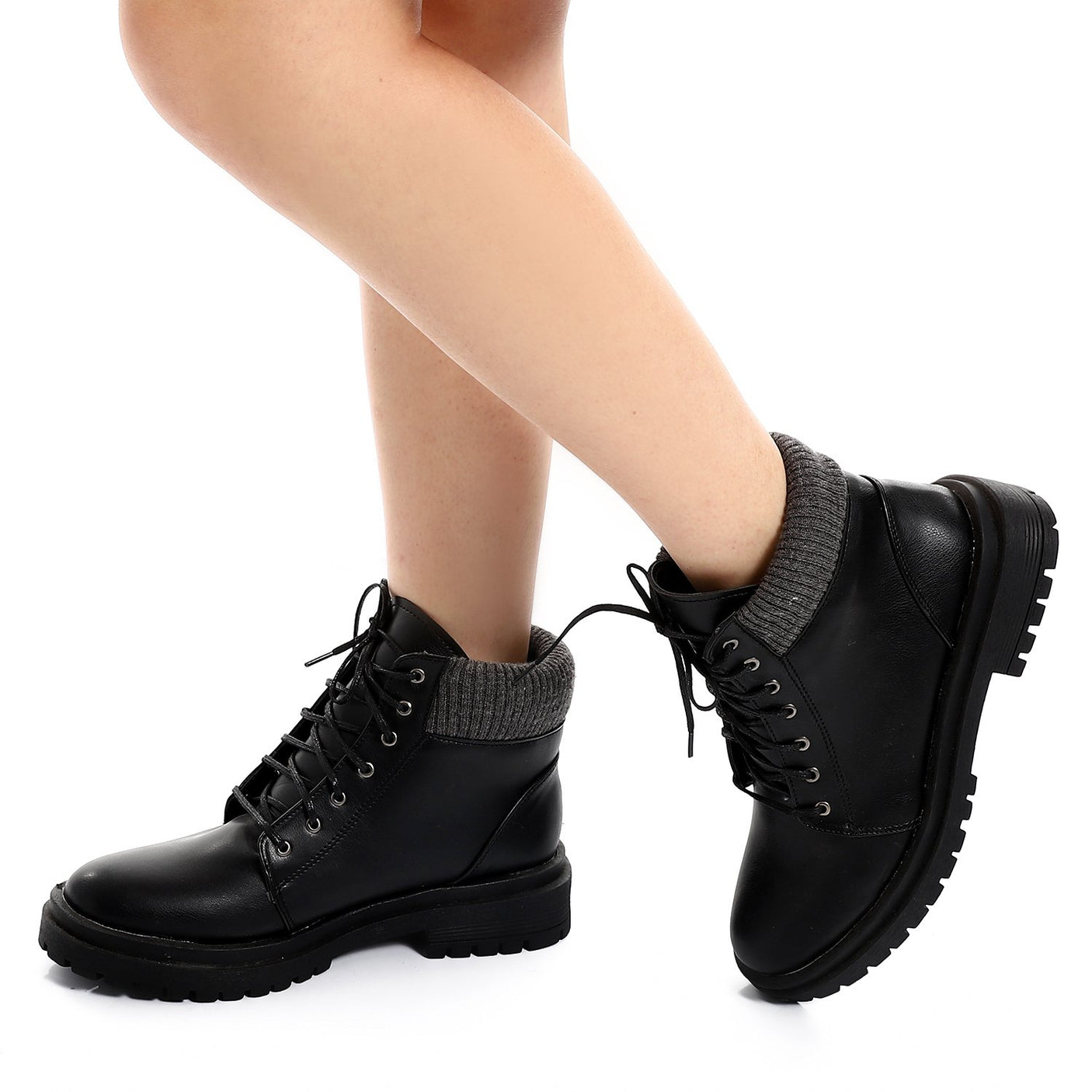 حذاء نصف بوت جلدي Xo Style - أسود