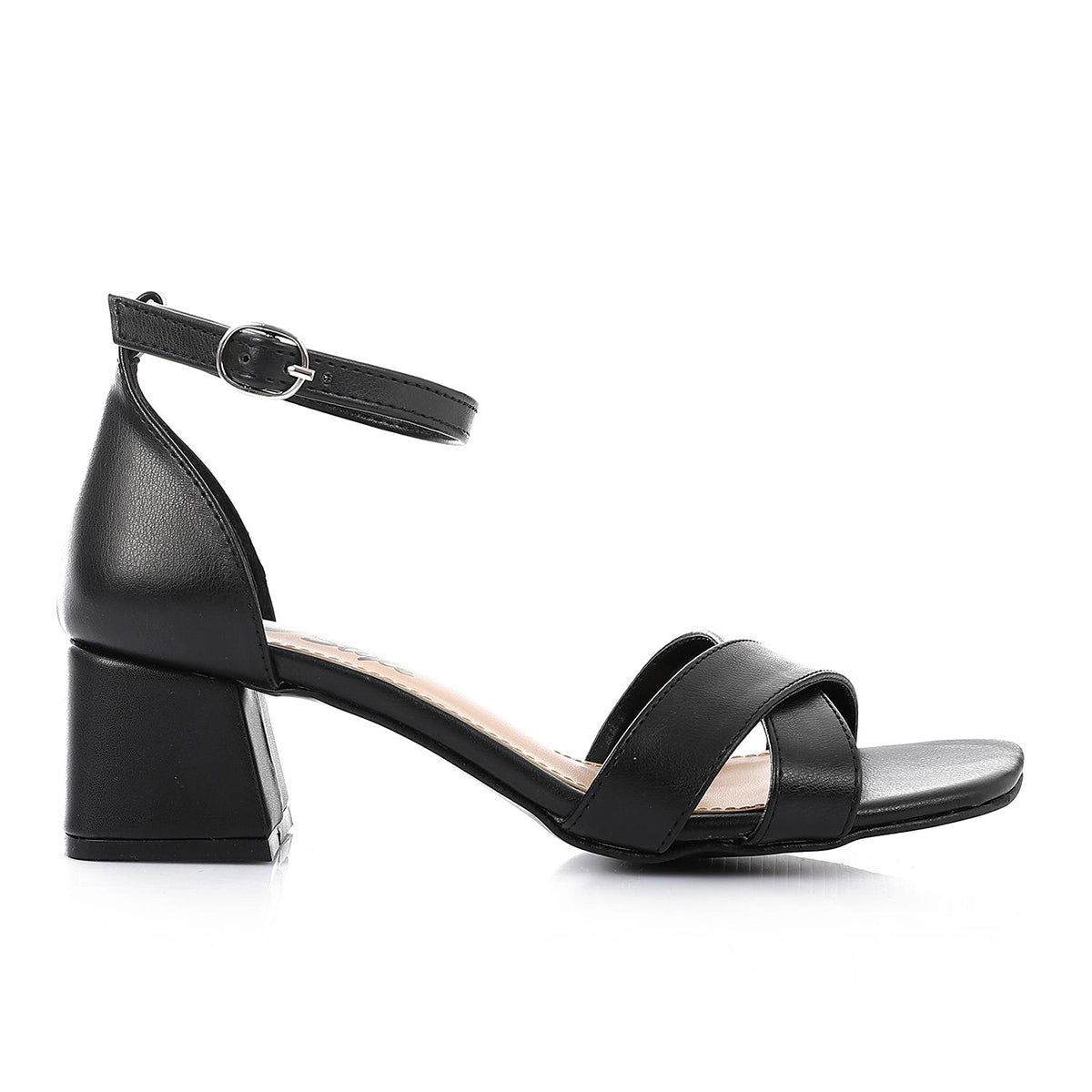 XO - French Lacquer Leather Peep Toe High Heel Sandals, Black Chunky Heels For Summer, Women
