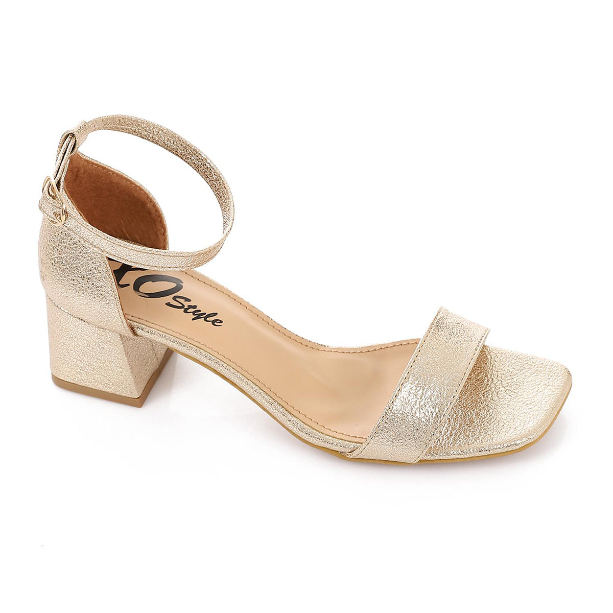 XO - French Lacquer Leather Peep Toe High Heel Sandals, gold Chunky Heels For Summer, Women