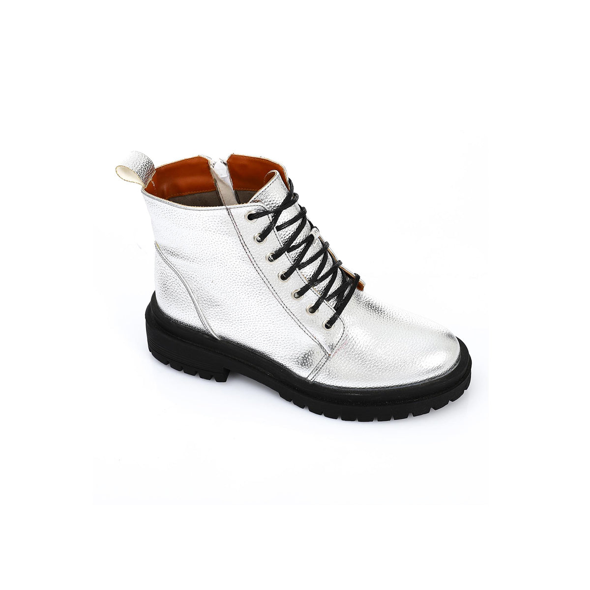 XO Style - Leather Ankle Boot - Silver for women