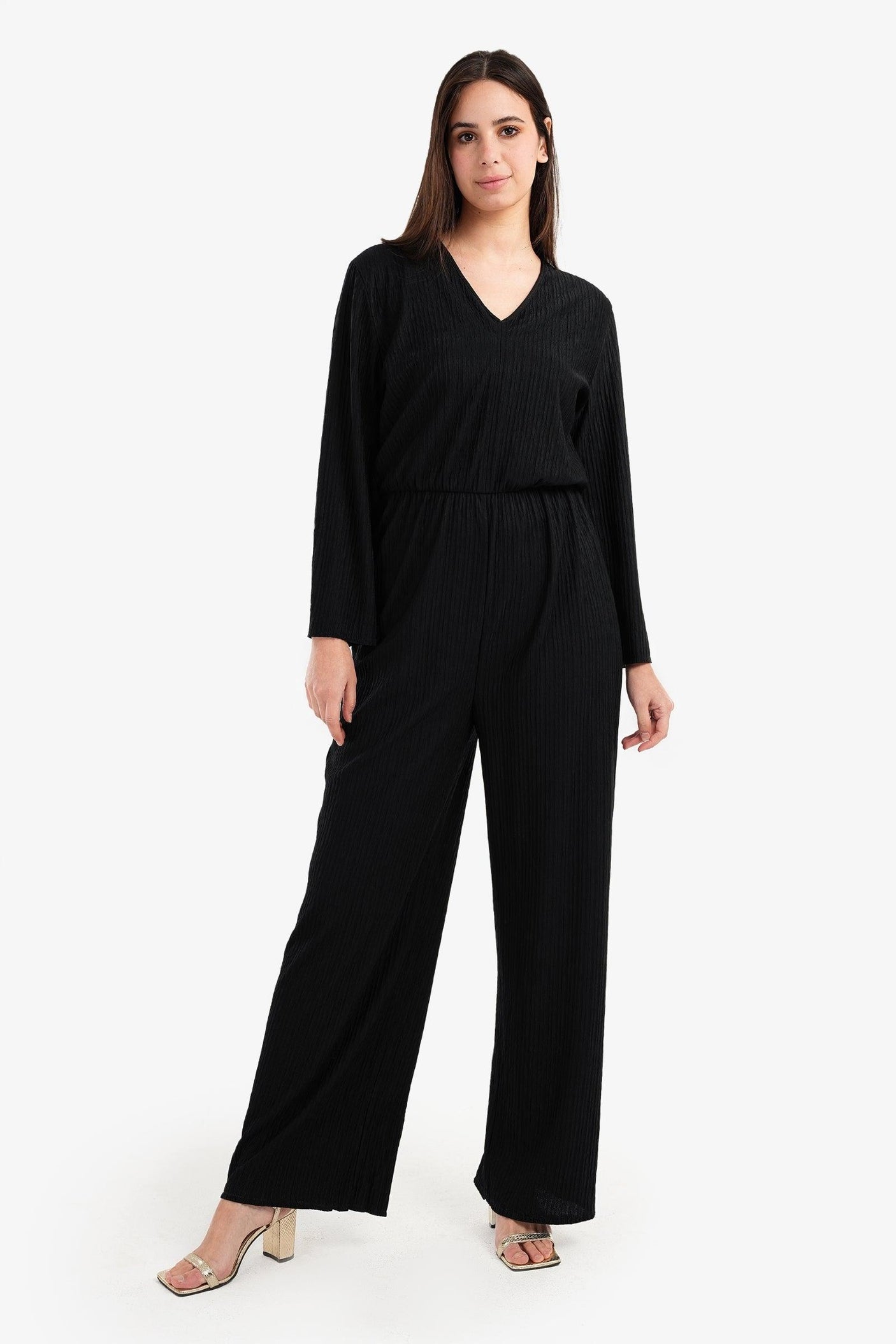 Clue - Black Pleated Satin Jumpsuit