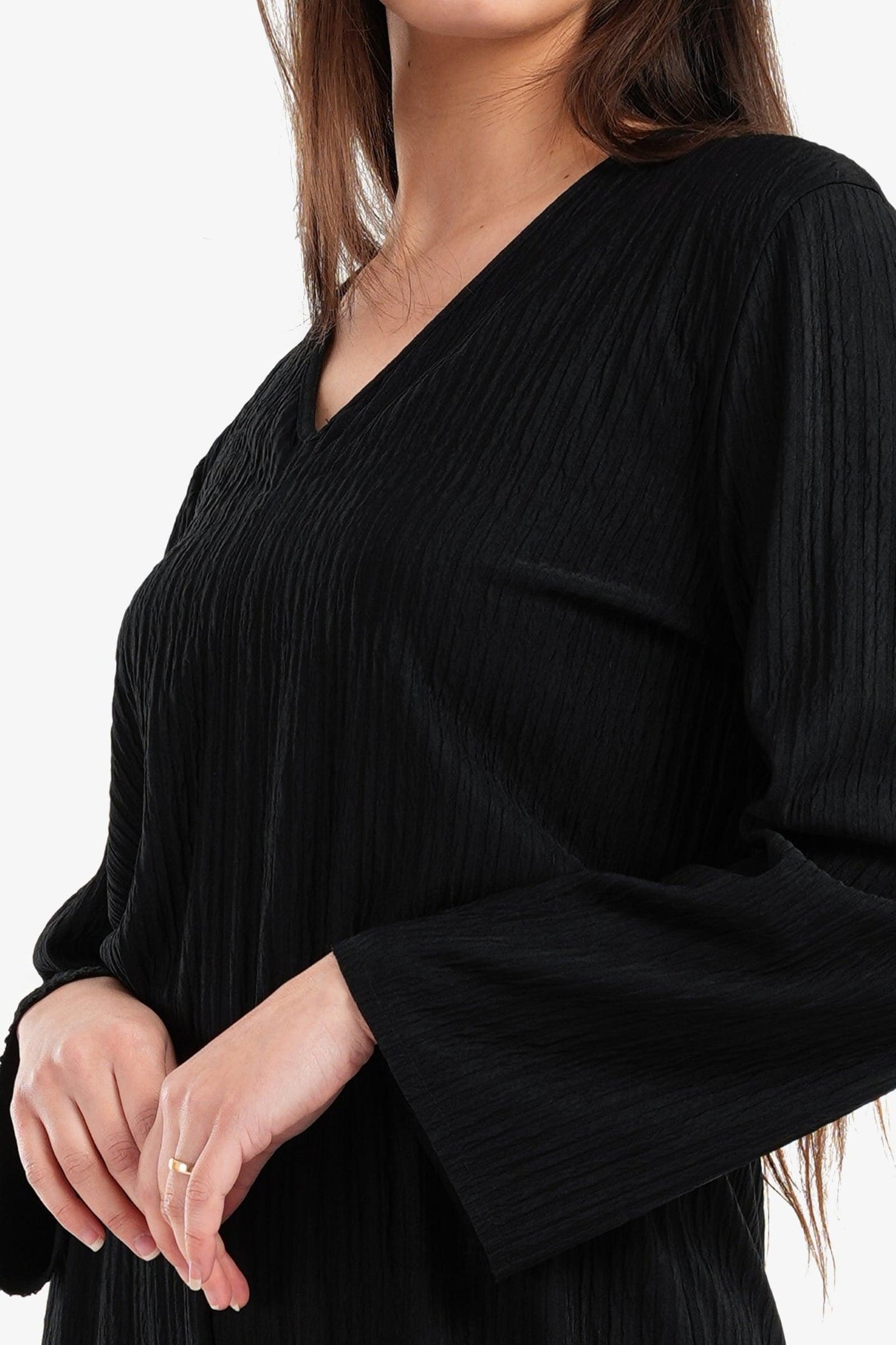 Clue - Black Pleated Satin Jumpsuit