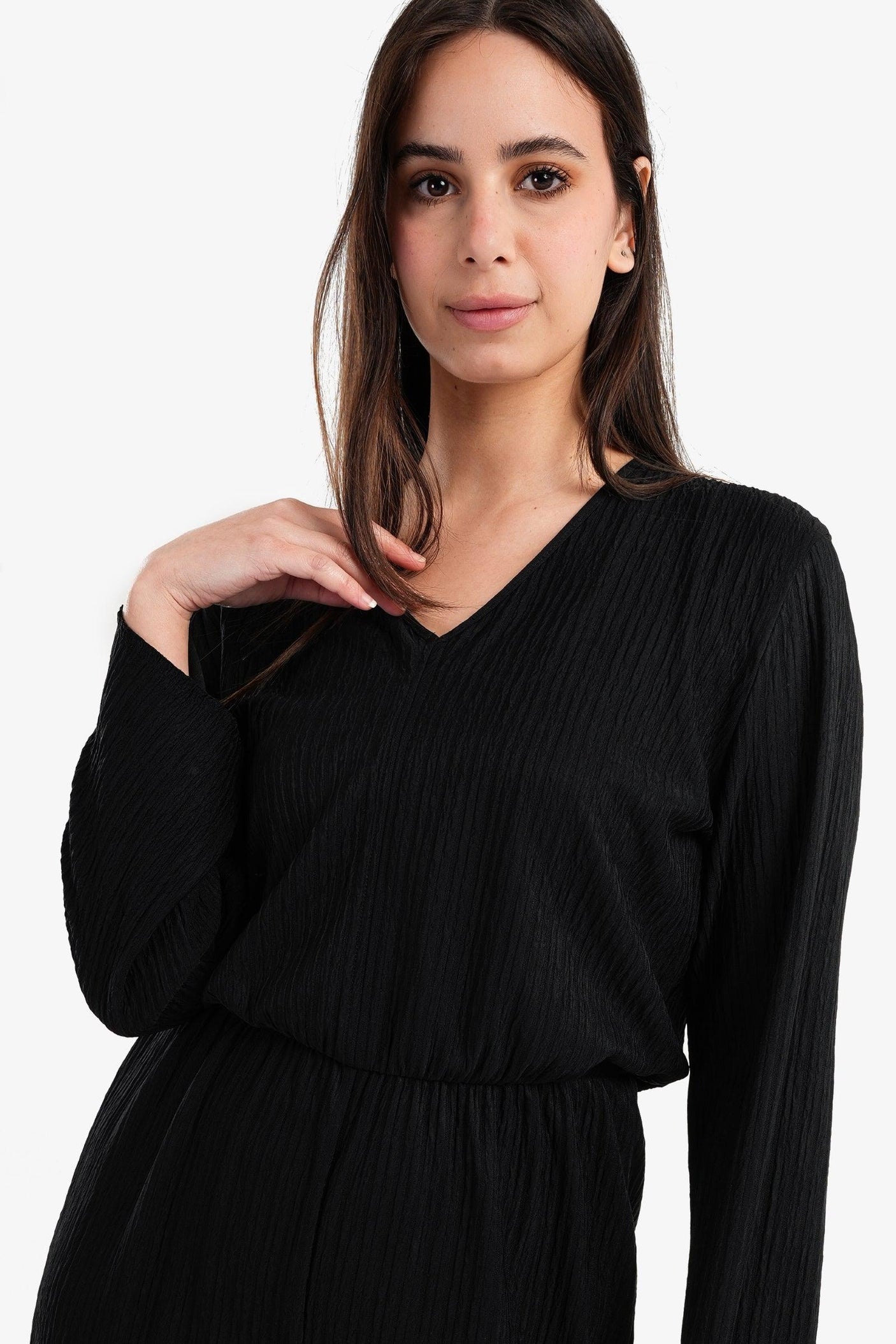 Clue - Black Pleated Satin Jumpsuit