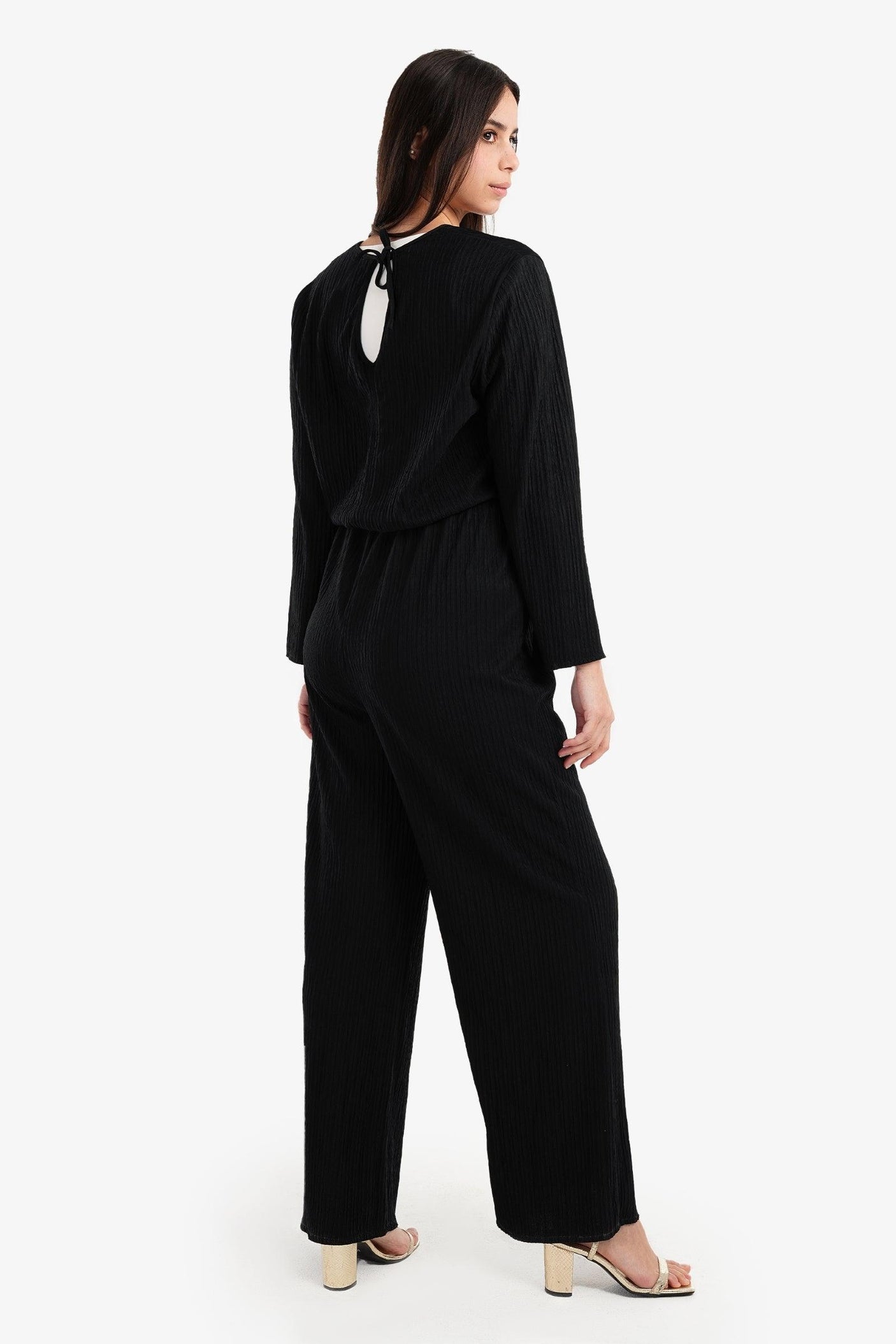 Clue - Black Pleated Satin Jumpsuit