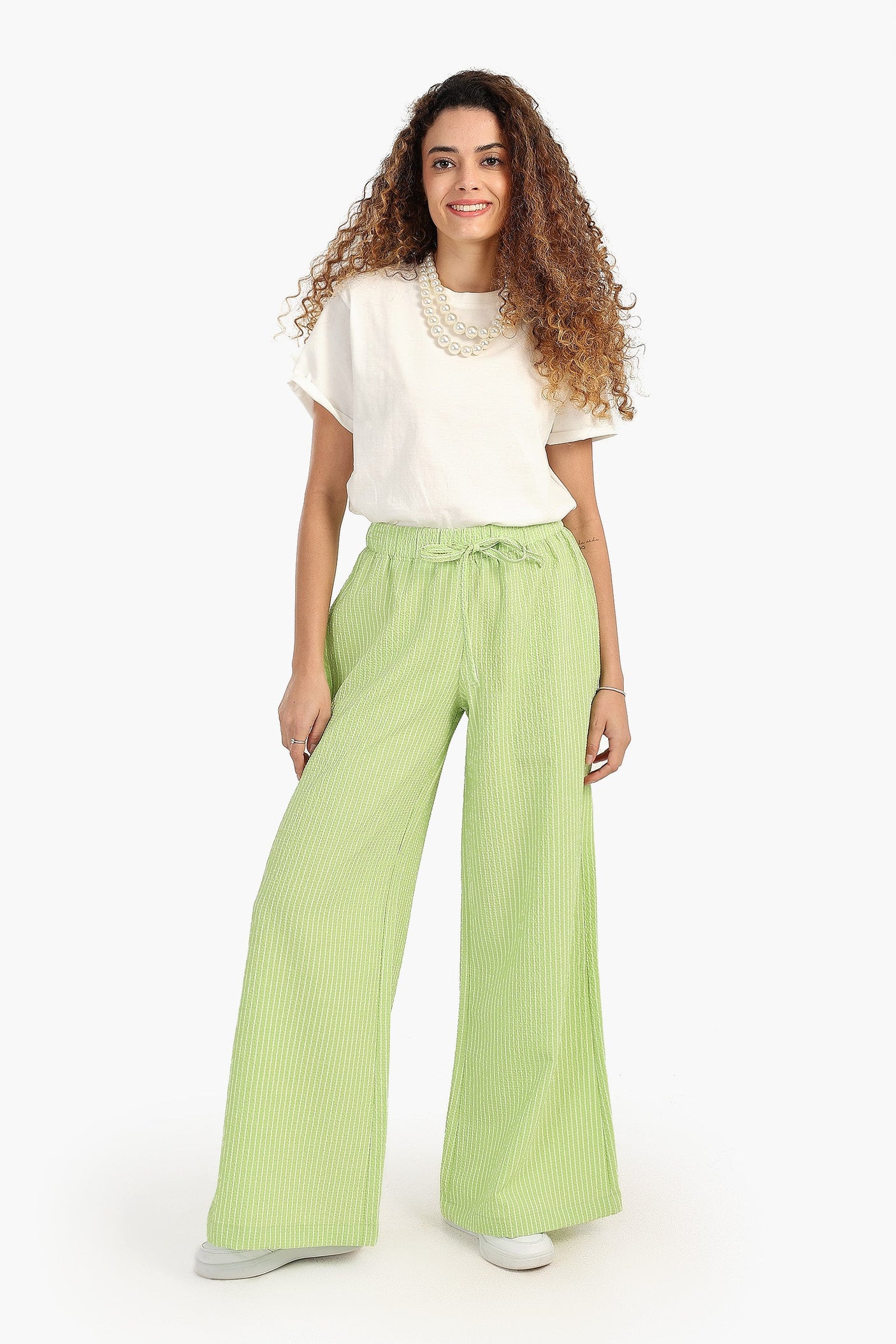 كارينا - بنطال مخطط مريح واسع الساق