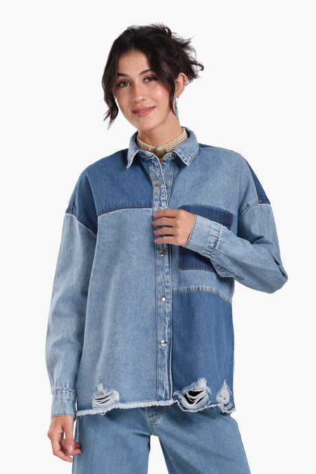 Clue - Color Block Denim Jacket