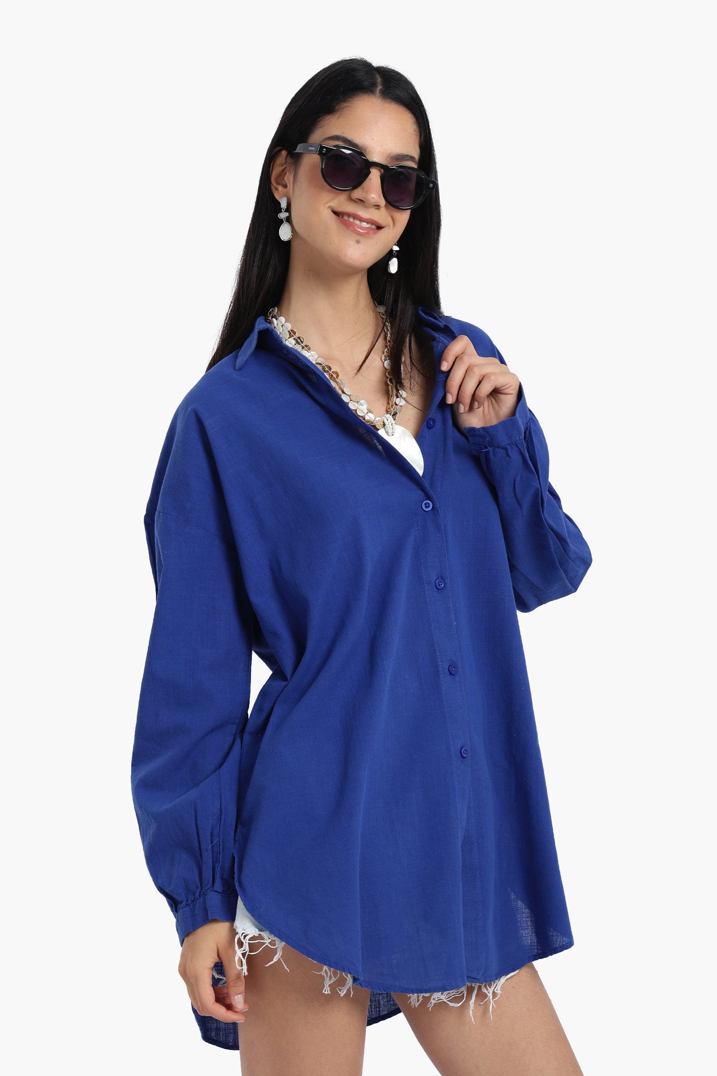 كارينا - قميص كتان منسدل الكتفين