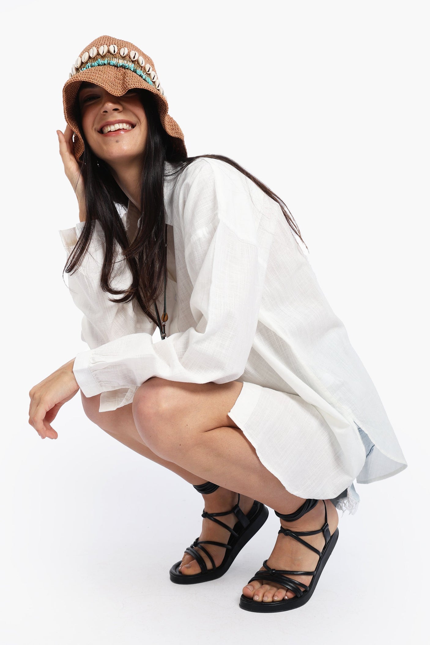 كارينا - قميص كتان منسدل الكتفين