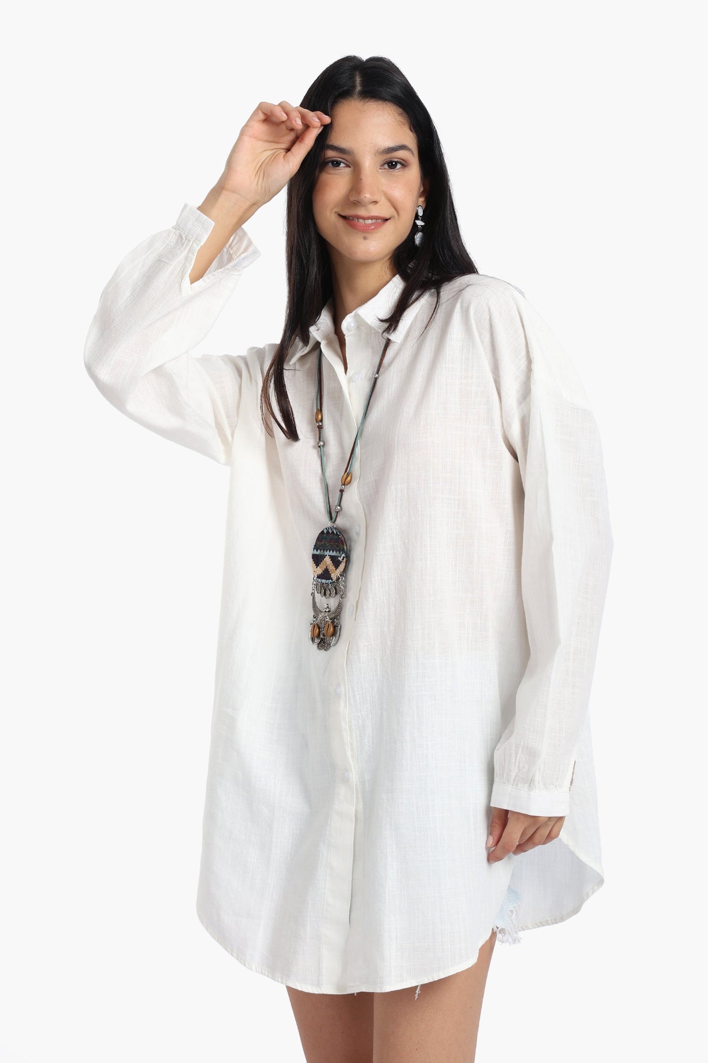 كارينا - قميص كتان منسدل الكتفين