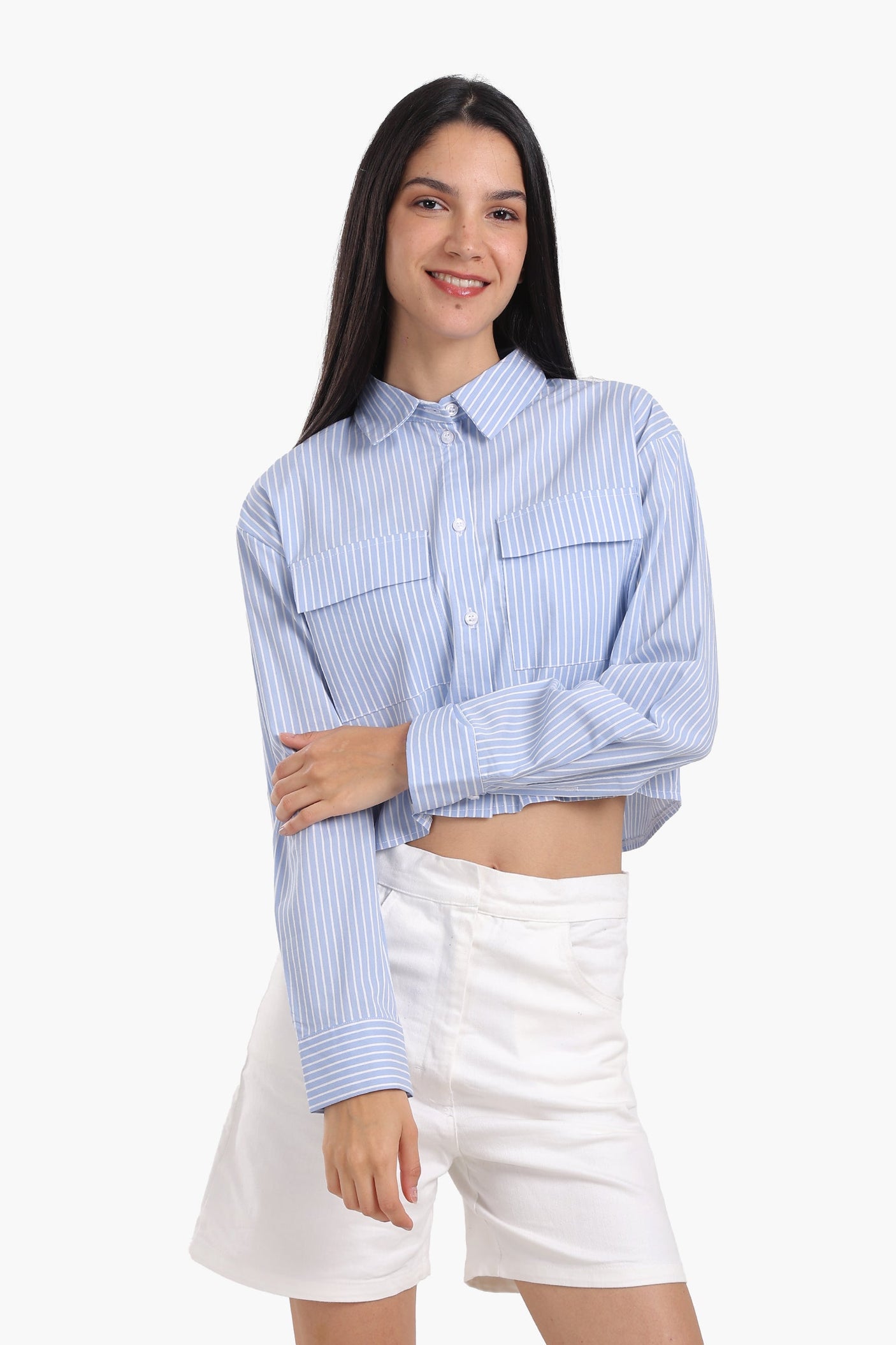 Carina - Poplin Striped Cropped Shirt