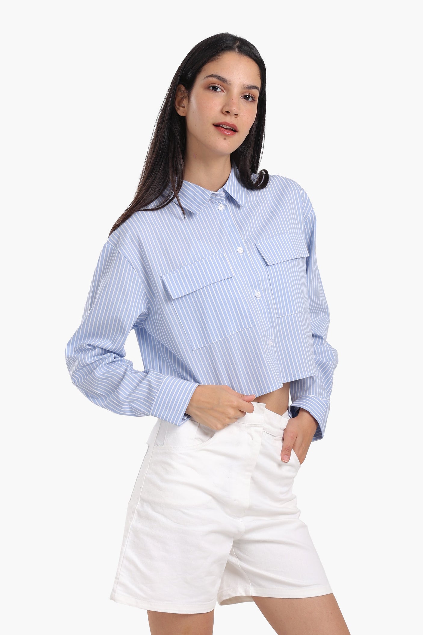 Carina - Poplin Striped Cropped Shirt