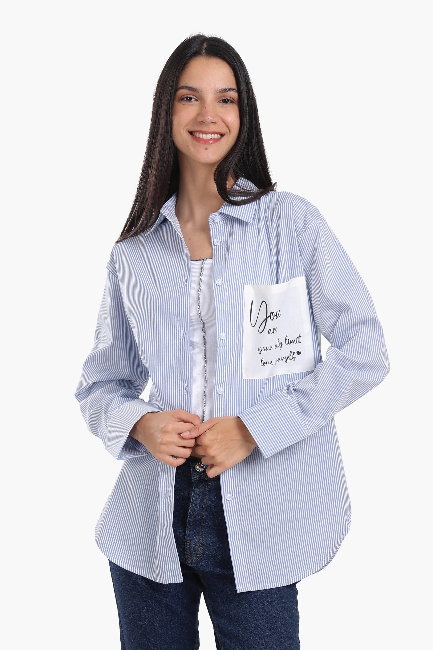 Carina - Striped Shirt with Printed Pocket
