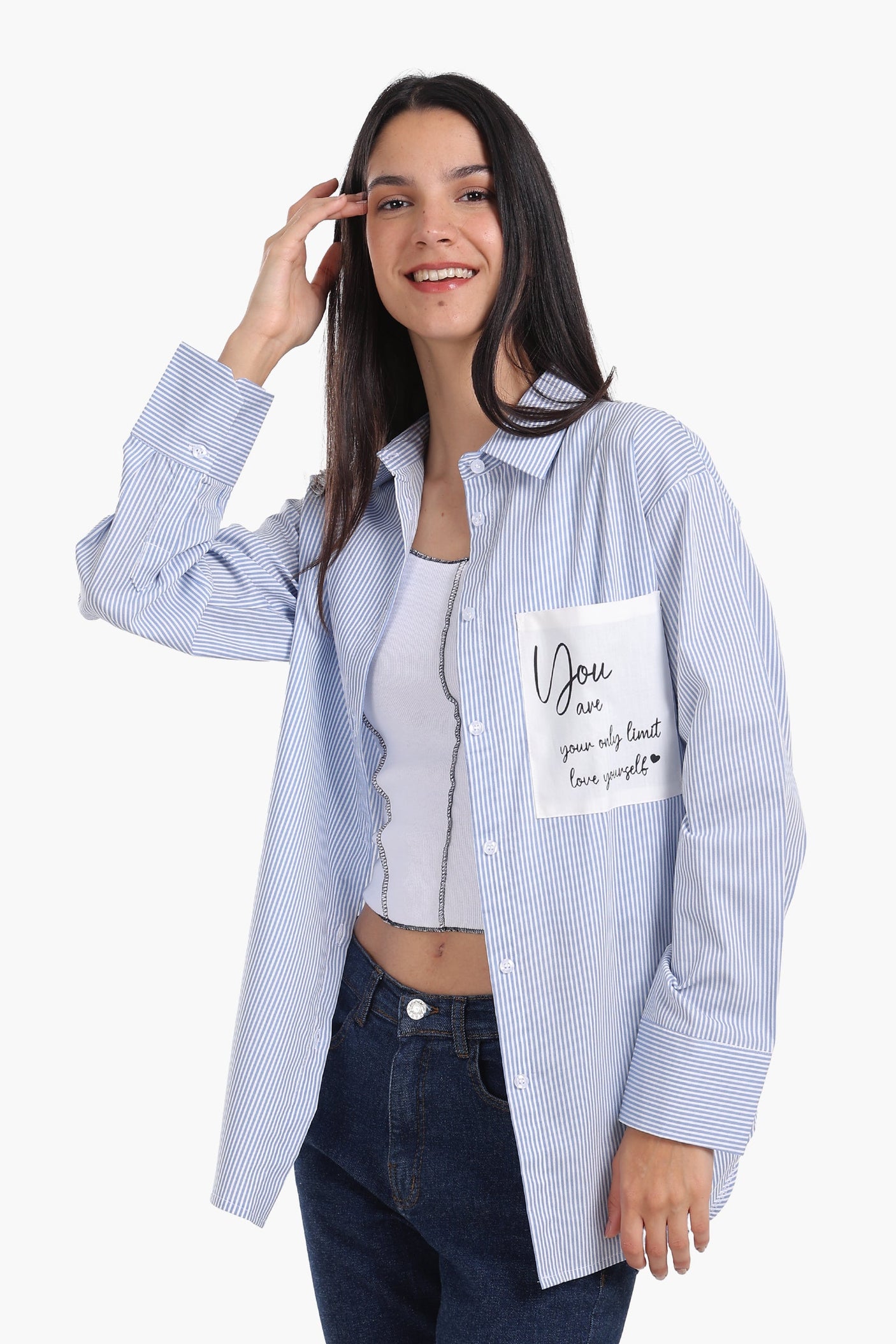 Carina - Striped Shirt with Printed Pocket