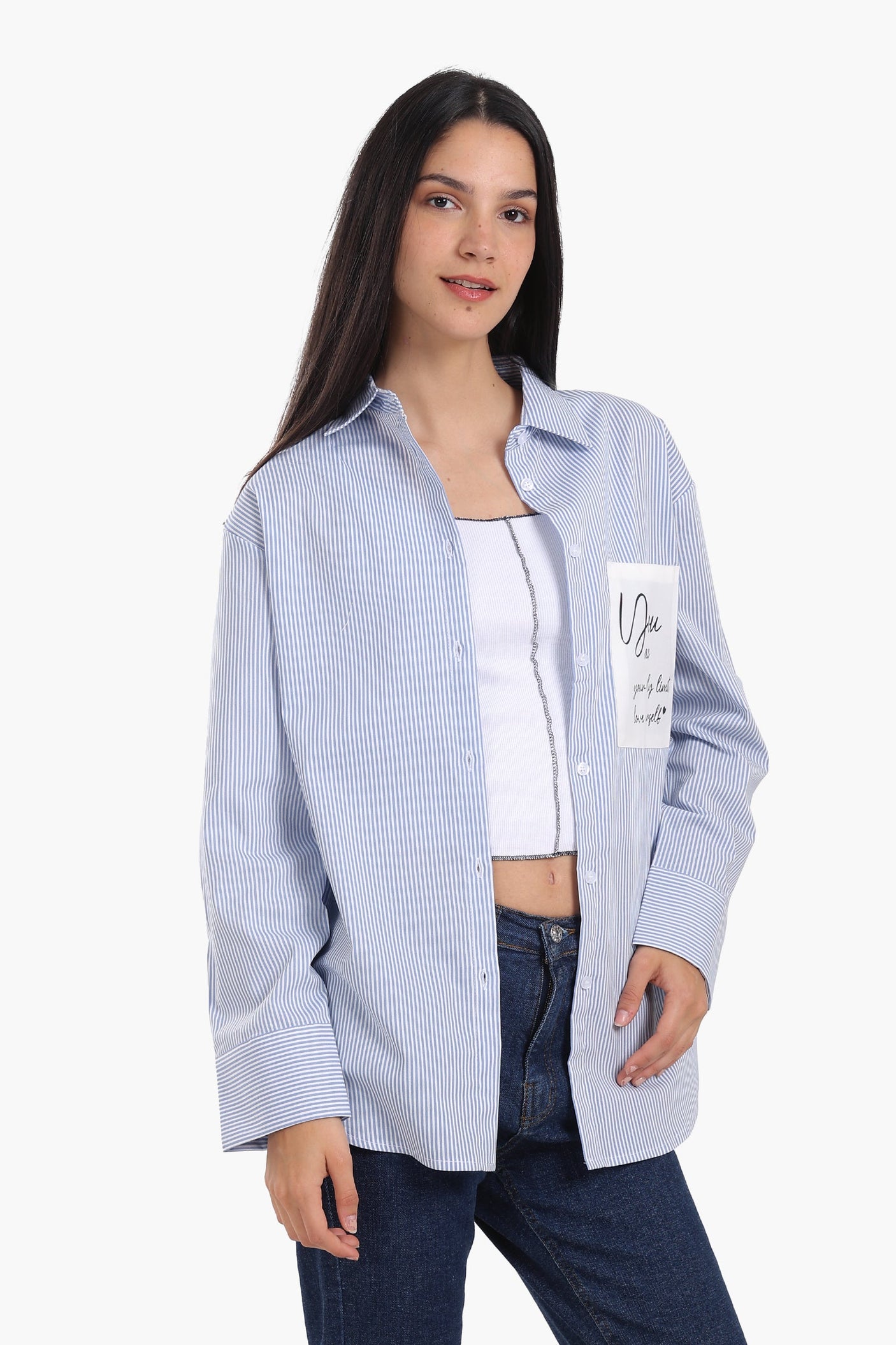 Carina - Striped Shirt with Printed Pocket