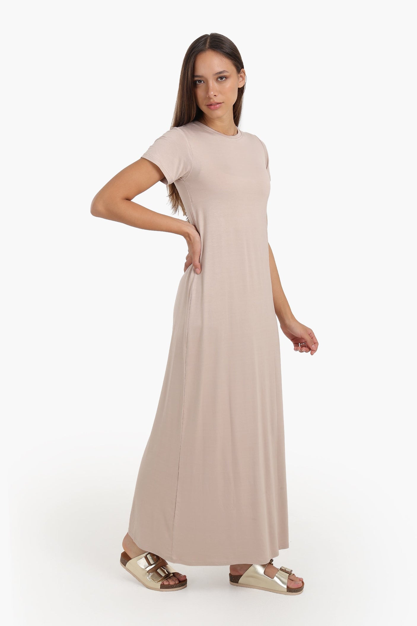 كارينا - فستان ميدي نمط الصلبة