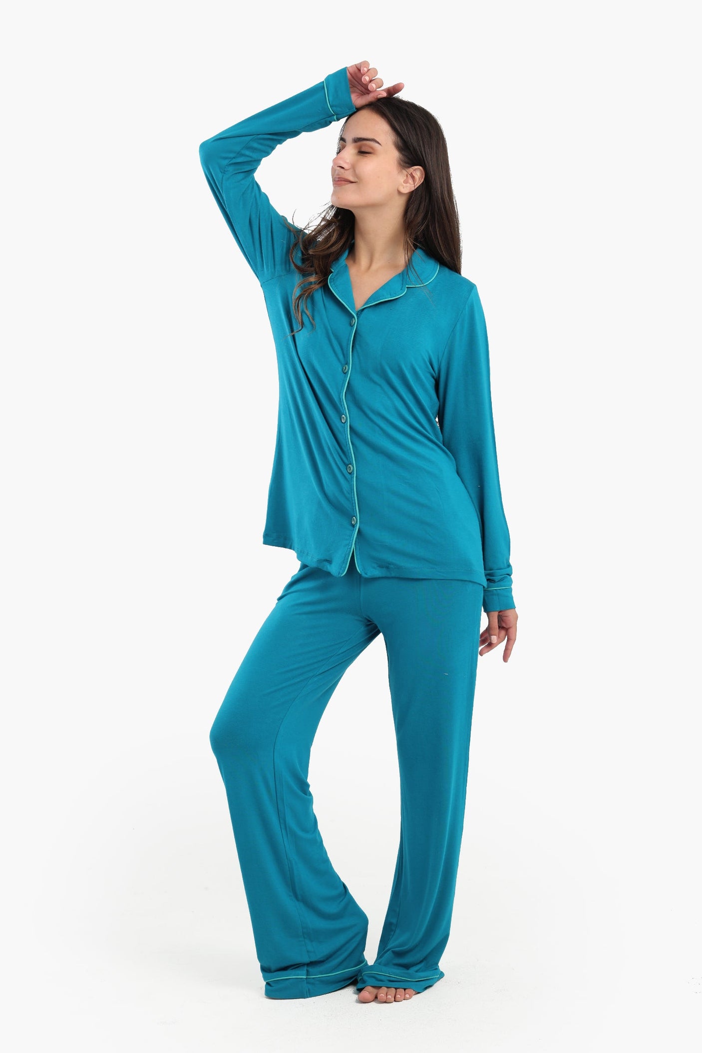 كارينا - طقم بيجامة بأنابيب فيسكوز متباينة