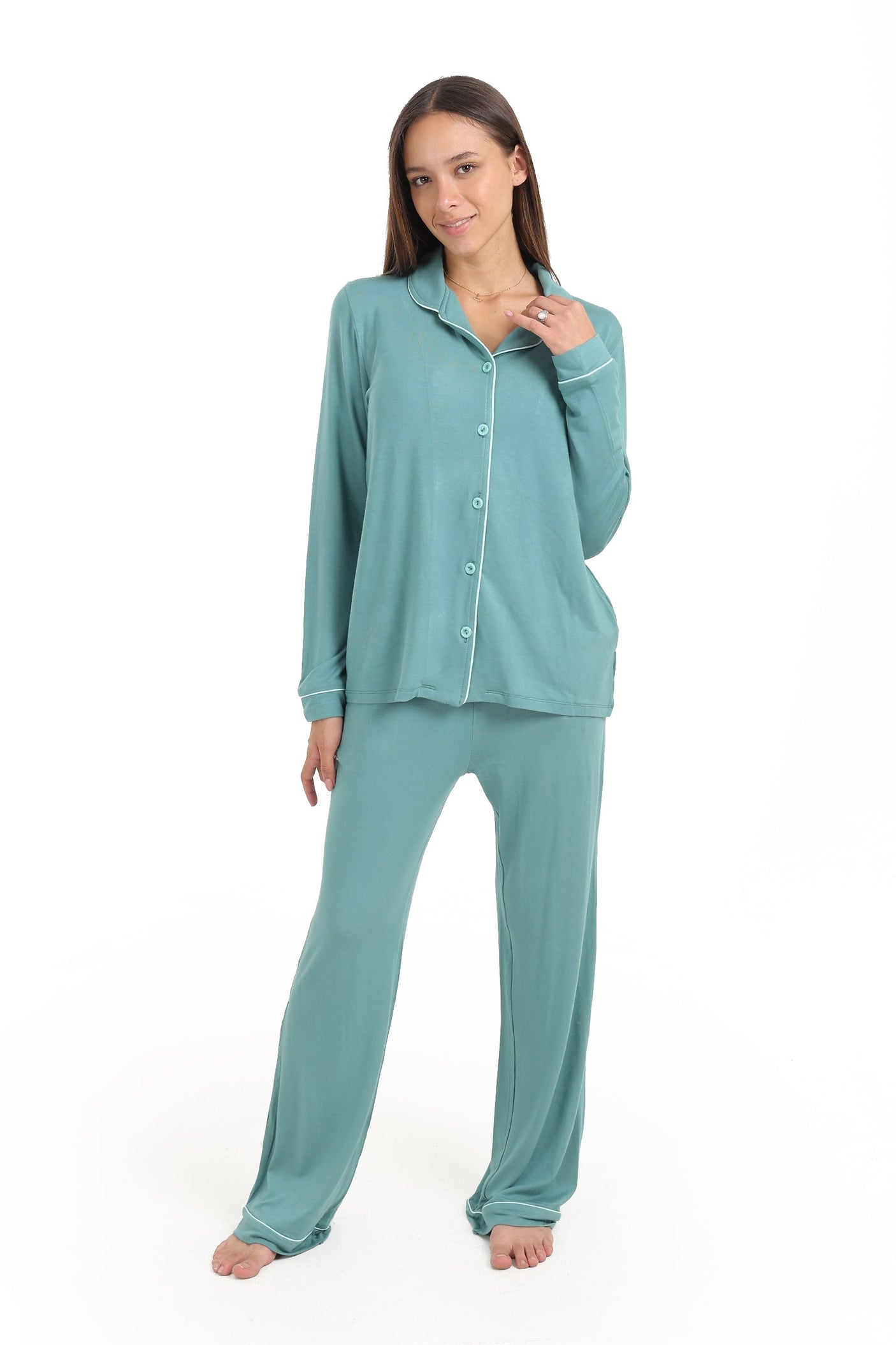 كارينا - طقم بيجامة بأنابيب فيسكوز متباينة