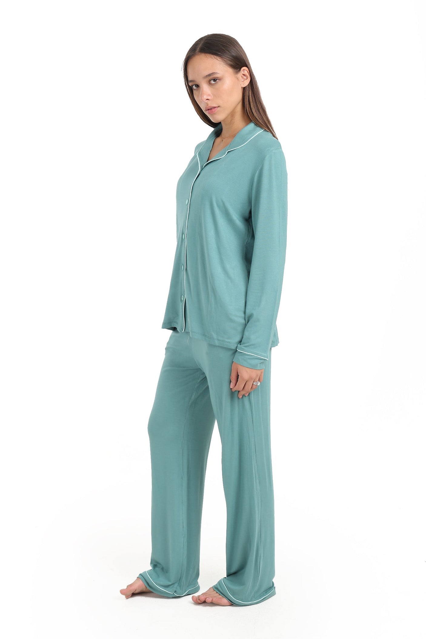 كارينا - طقم بيجامة بأنابيب فيسكوز متباينة