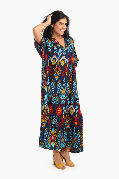 Clue - Printed V-Neck Midi Dress