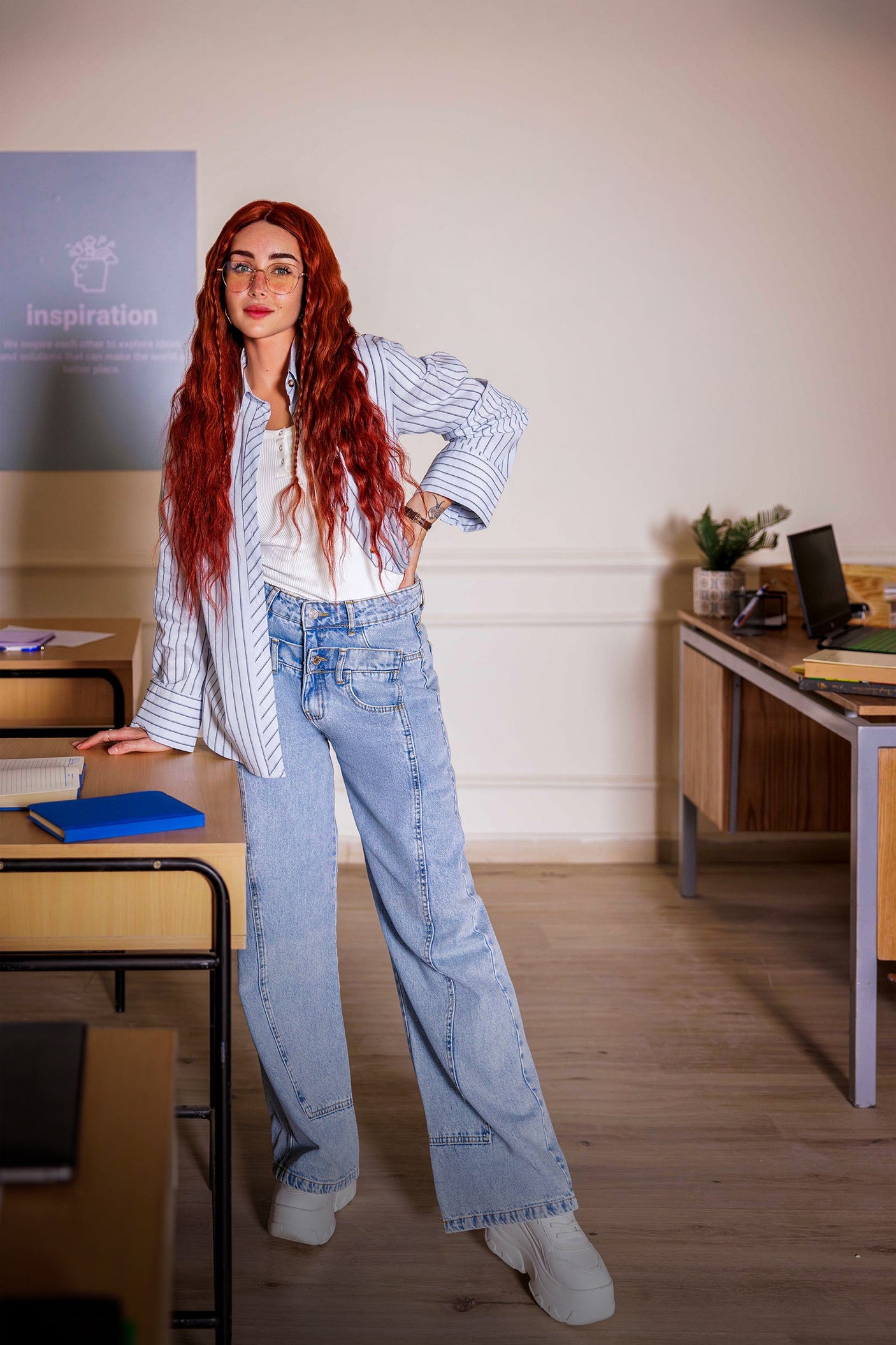 Carina - Poplin Blue Striped Shirt