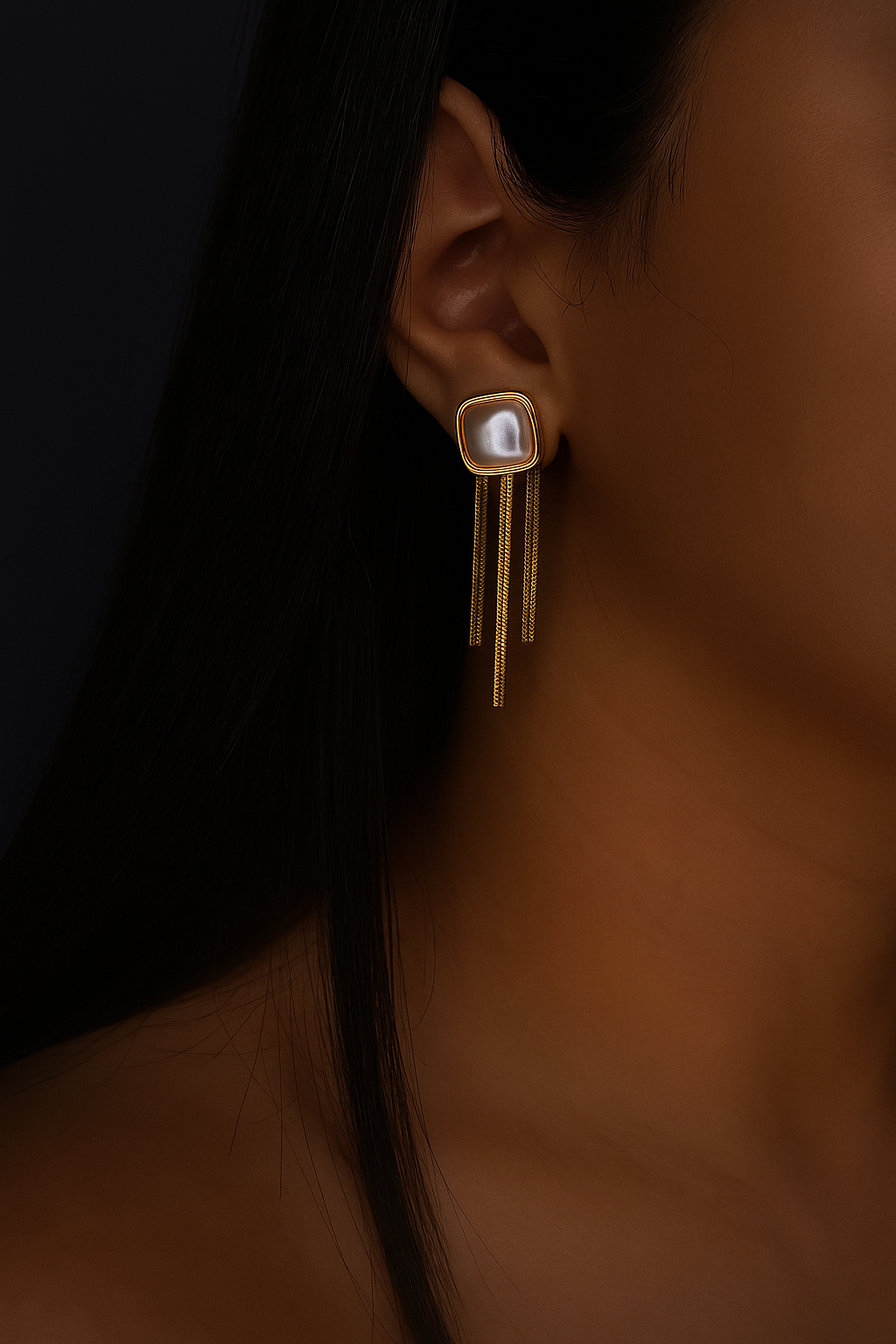 Rectangular Pearl Drop Earrings