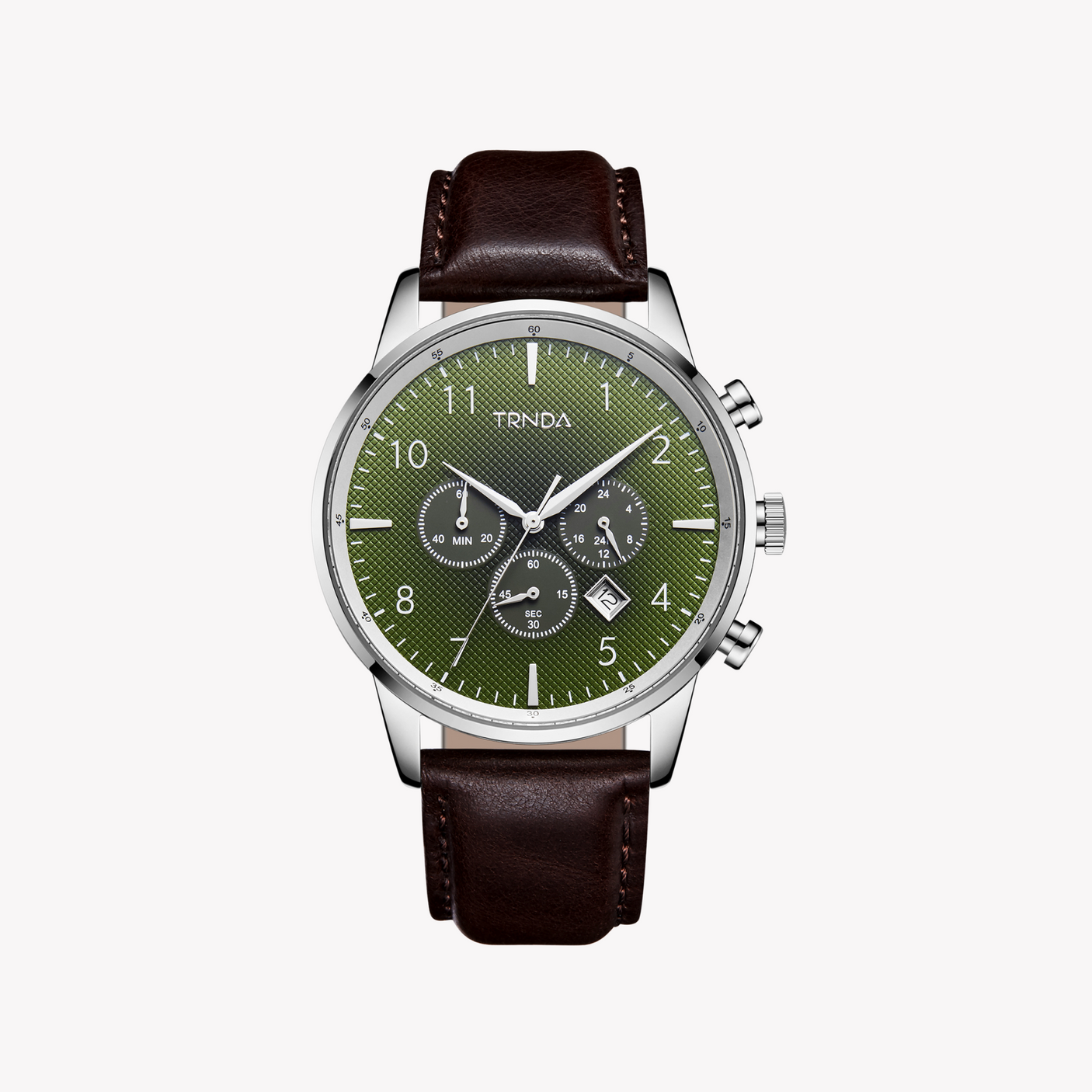 TRNDA STAINLESS STEEL CLASSIC - GRADIENT SEAWEED GREEN DIAL MEN'S WATCH with Brown Leather Band
