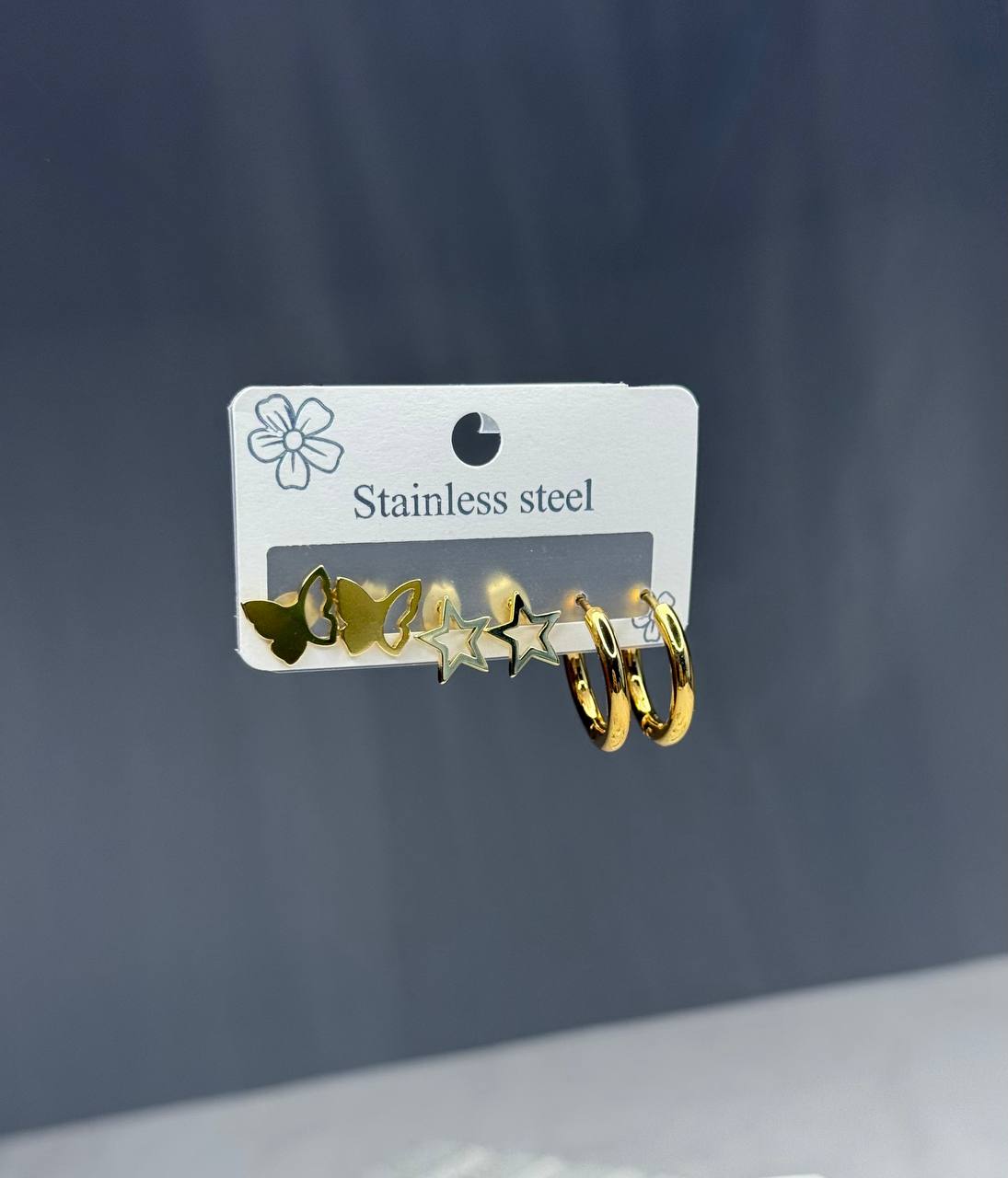 Elegant Stainless Steel Earring Set - Butterflies & Stars