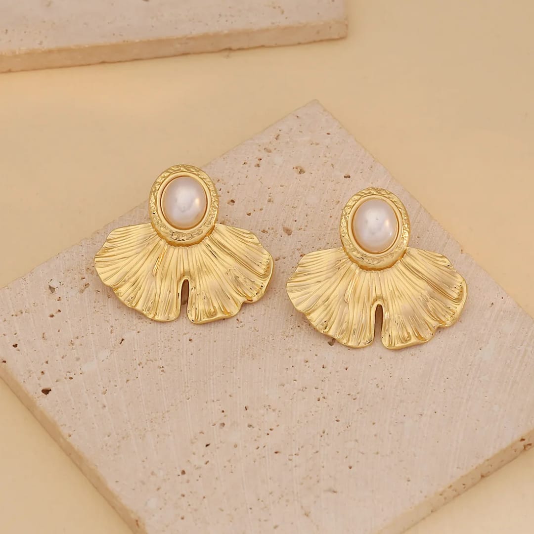 Ginkgo Leaf Earrings with Pearl