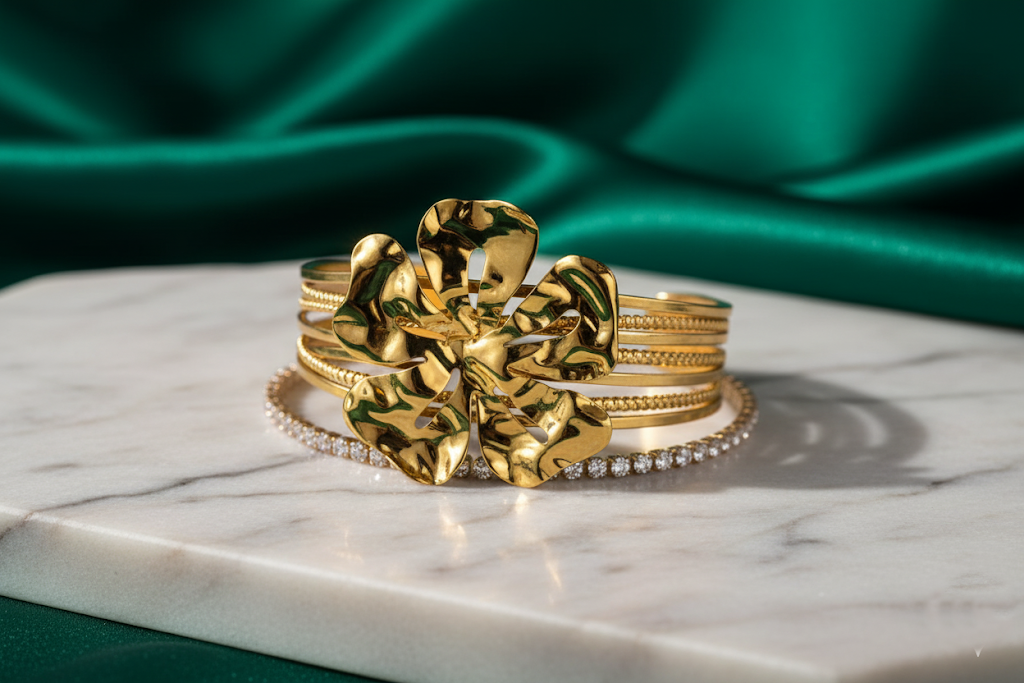 Elegant Flower Design Gold Bracelet