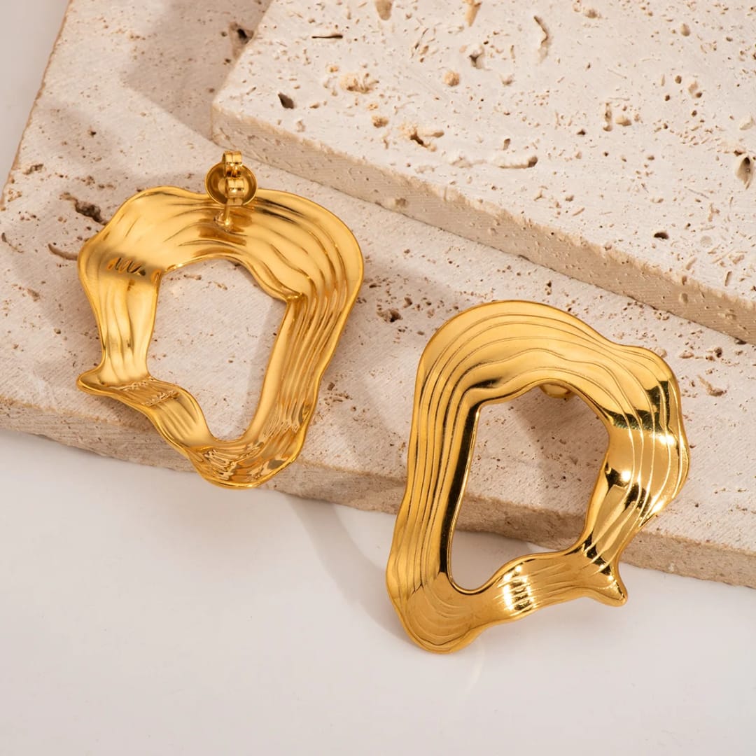 Gold Textured Wave Earrings