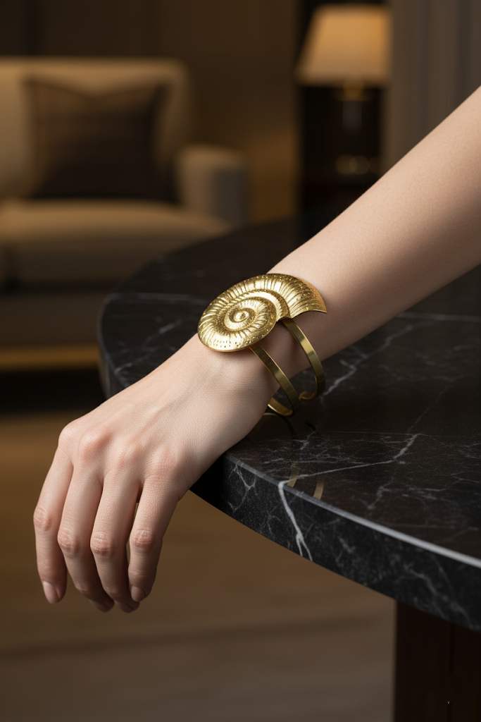 Plated Metal Bracelet with Spiral Shell Design