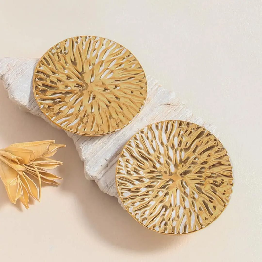 Gold Embossed Round Earrings