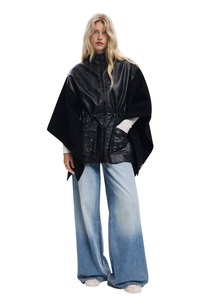 Desigual - Combined faux leather poncho
