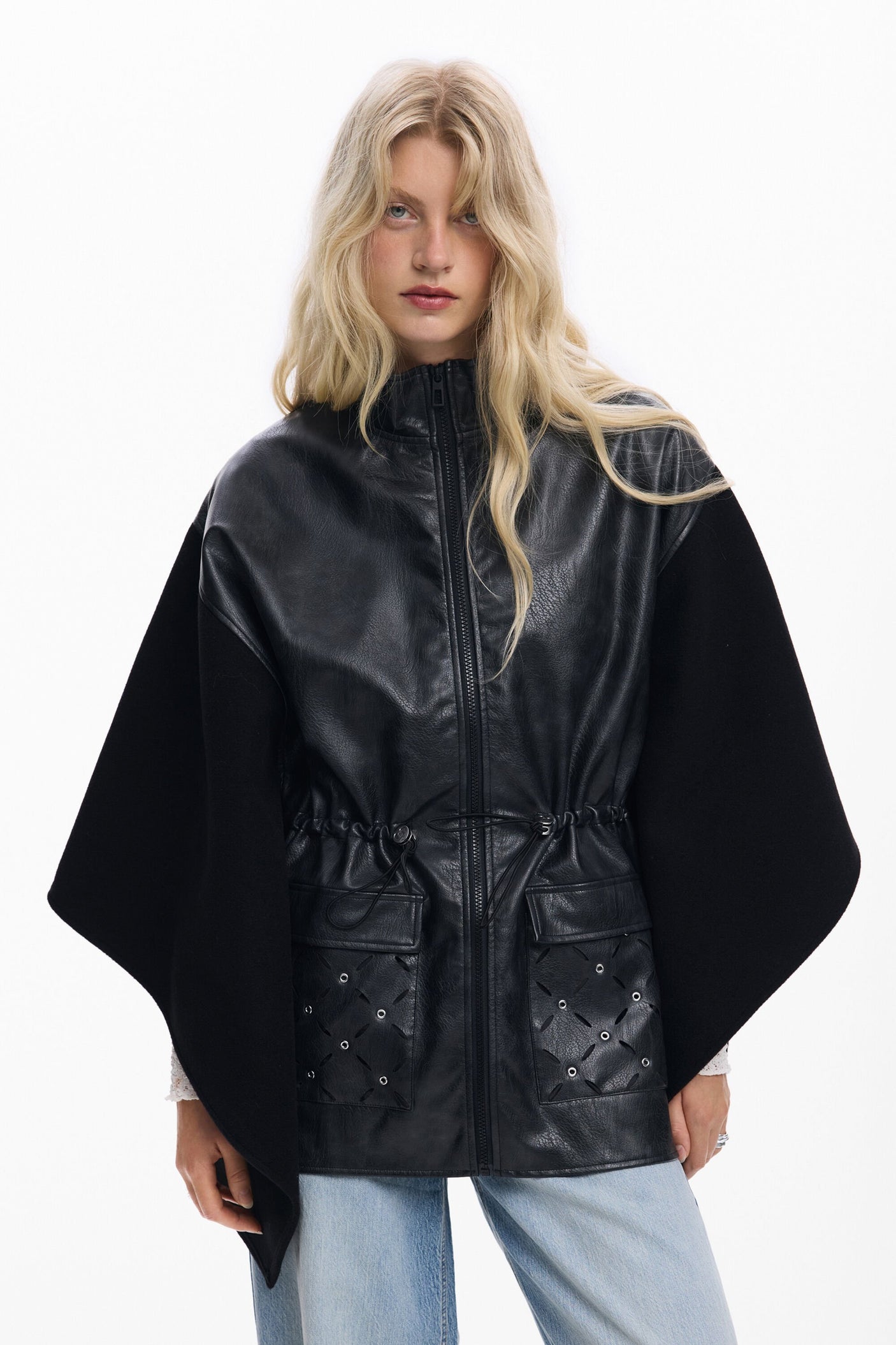 Desigual - Combined faux leather poncho