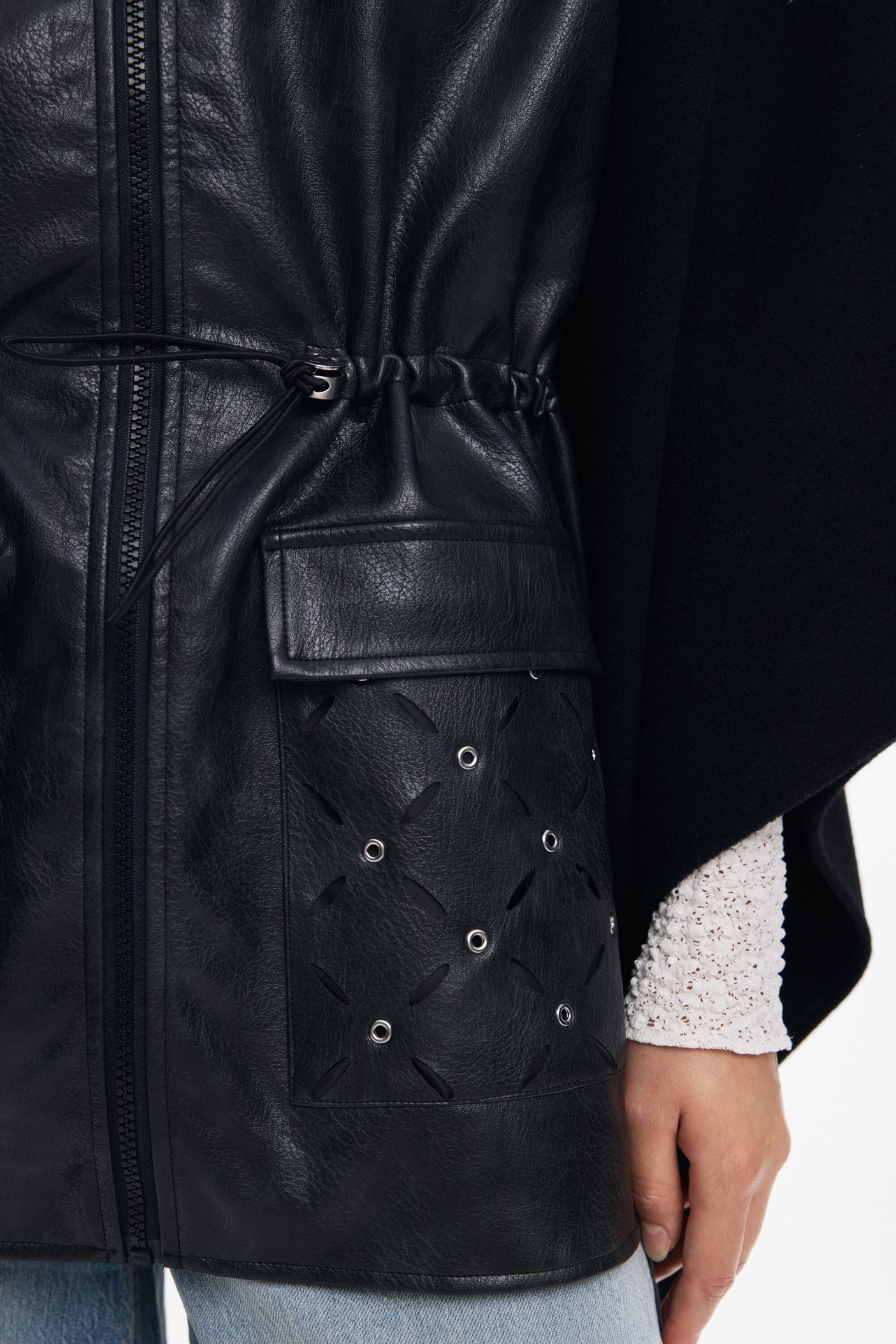 Desigual - Combined faux leather poncho