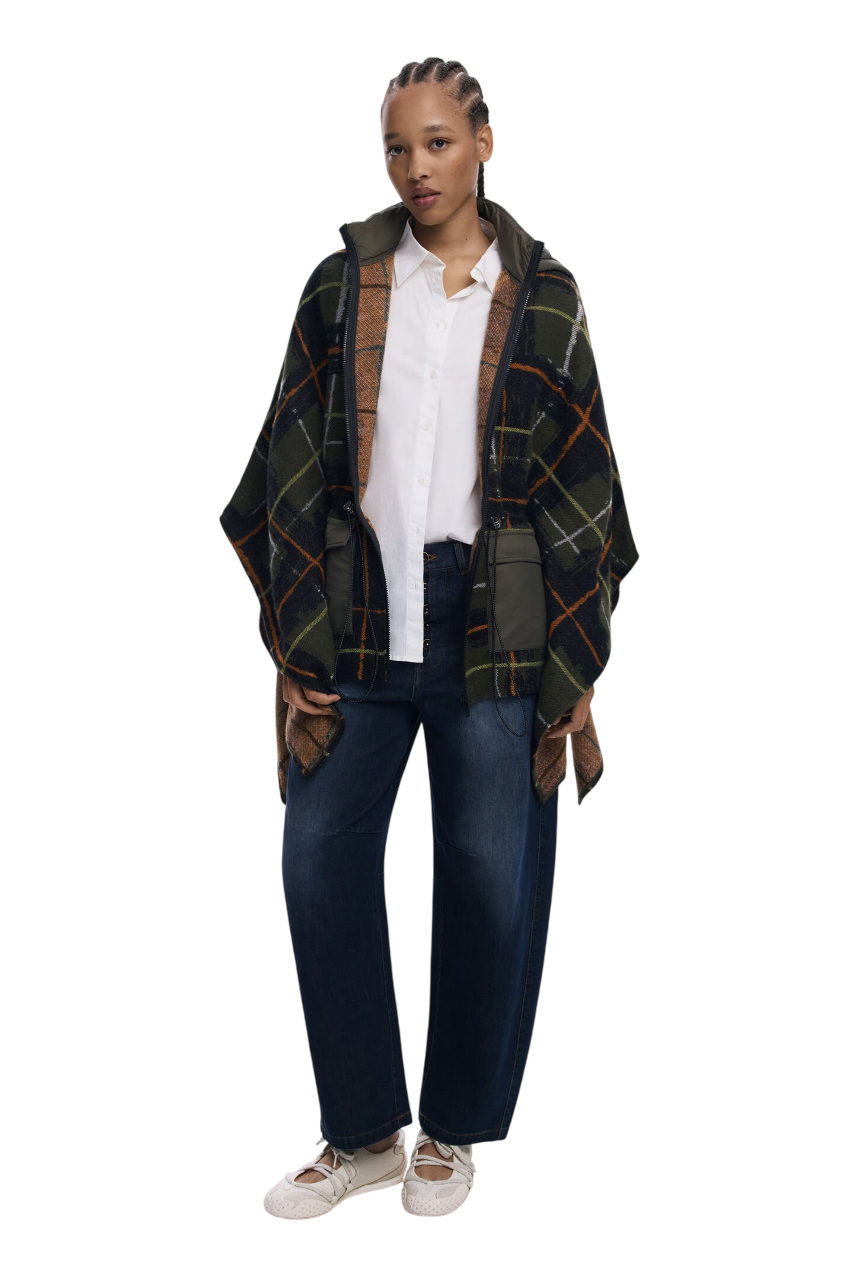 Desigual - Checkered poncho with padded hood