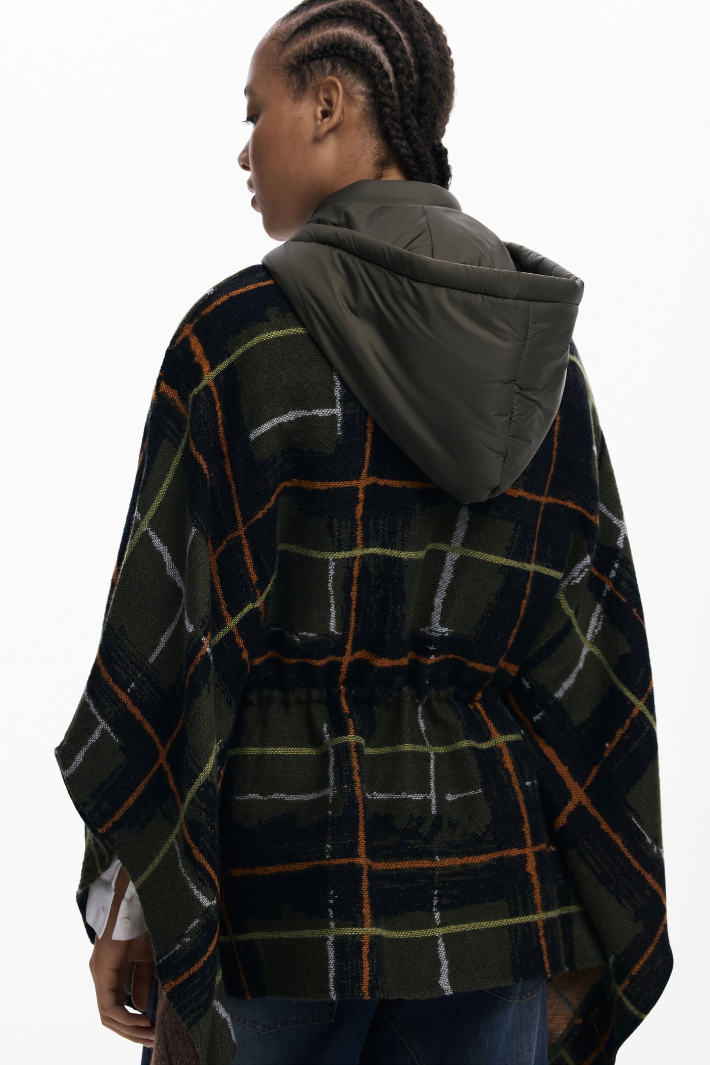 Desigual - Checkered poncho with padded hood