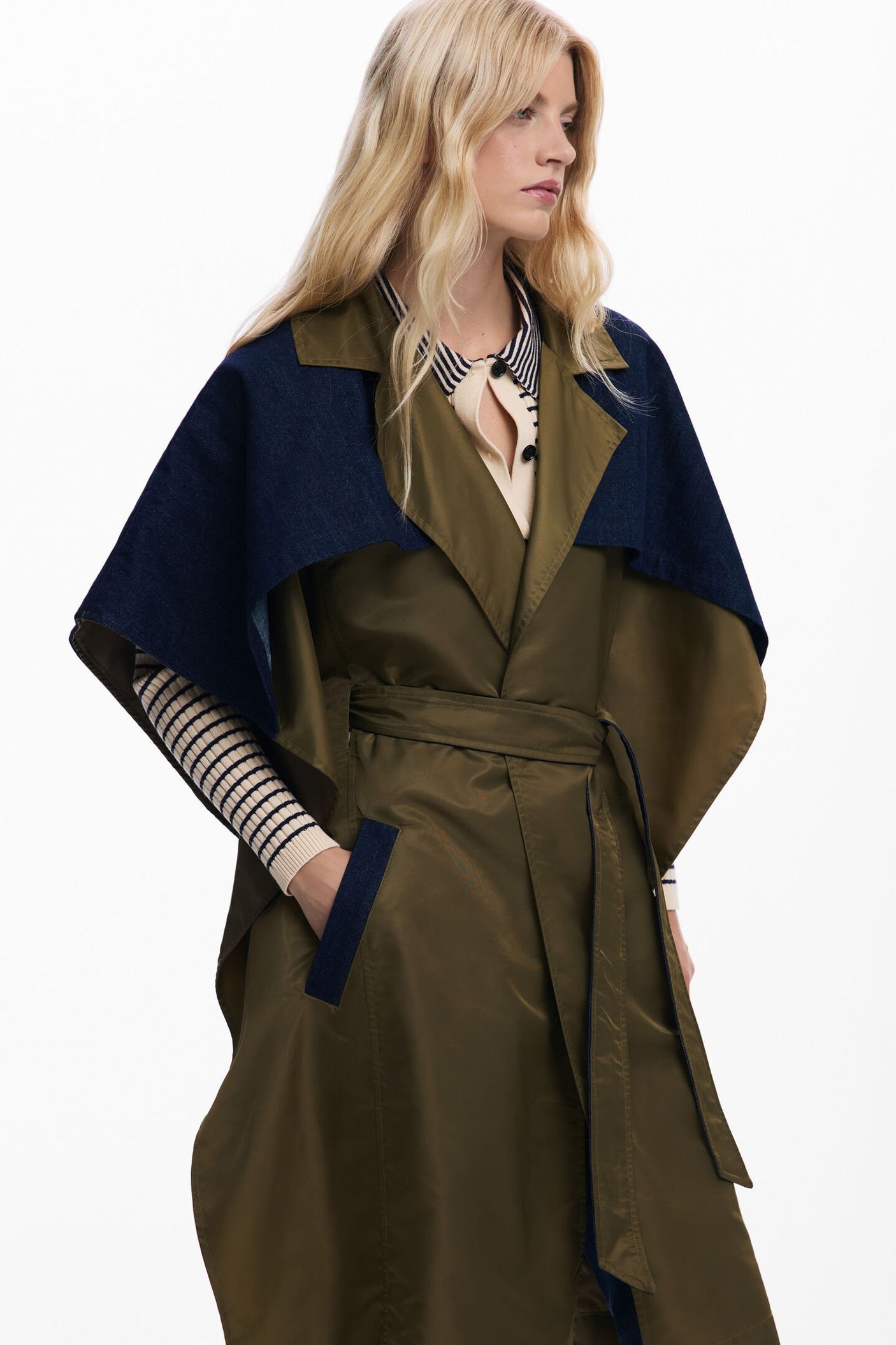 Desigual - Bimaterial trench-style poncho